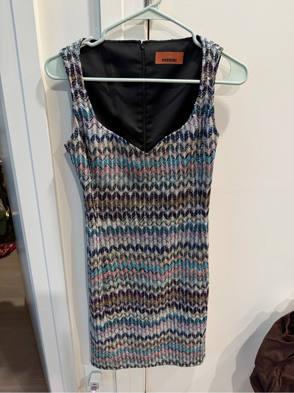 Missoni Multicolor Zigzag Knit Mini Dress with Teal & Pink Stripes - Picture 5 of 5